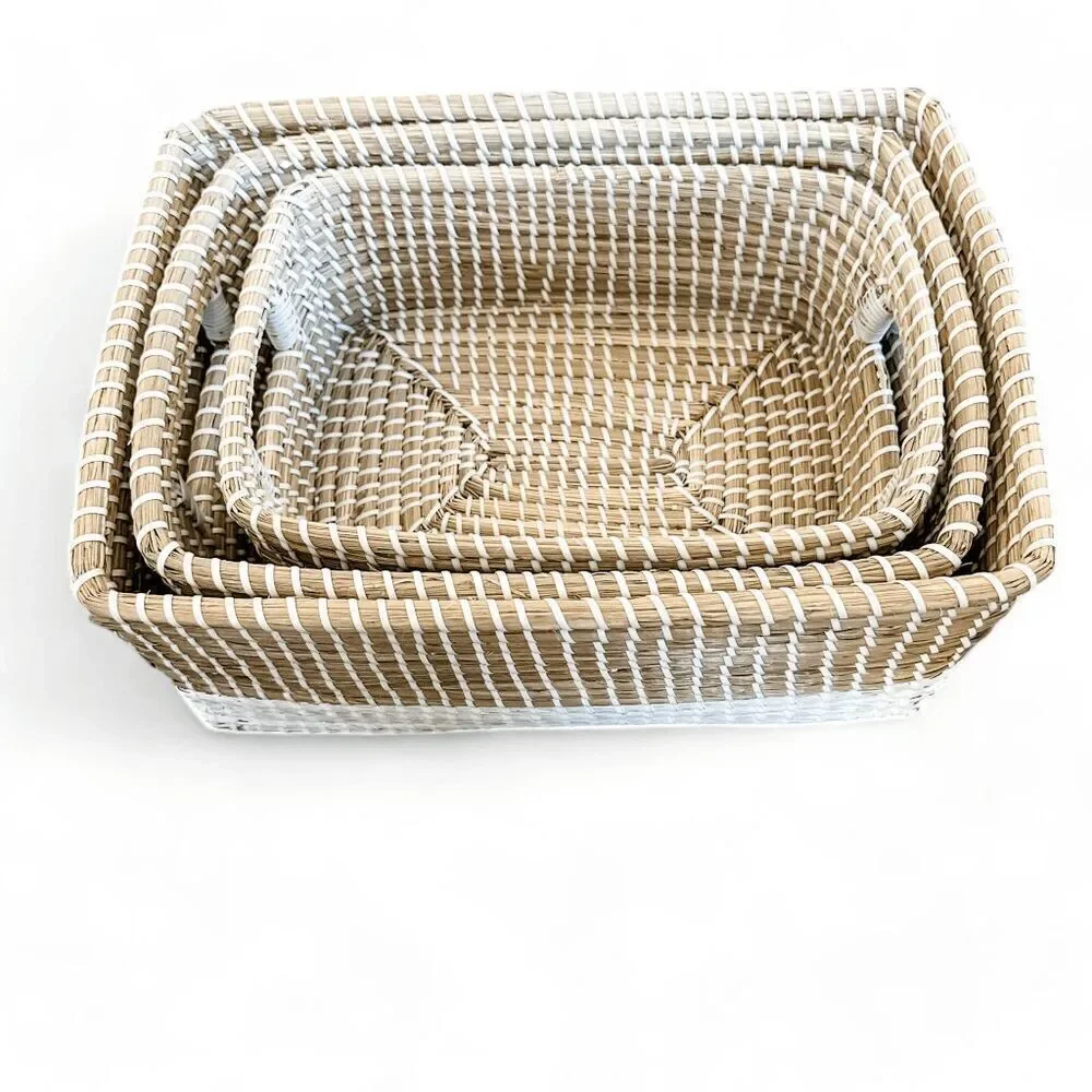 Set of 3 Brand New Seagrass Woven Rectangular Nesting Baskets